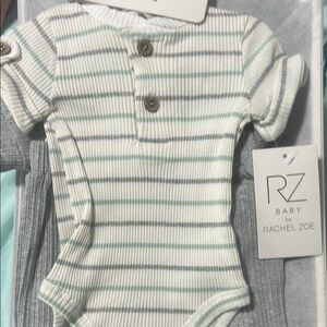 Rachel Zoe Baby Striped Onesie Set - White, Gray, Mint
